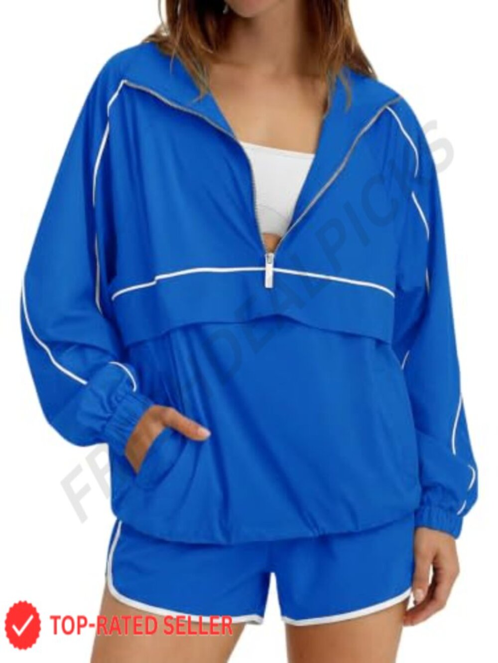 UPF 50+ Womens 2 Piece Athleisure Set Long Sleeve Quarter Zip Pullover & Shorts
